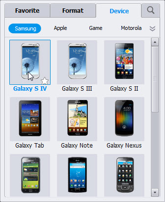 Choose Sumsang Galaxy S4 as Output Format